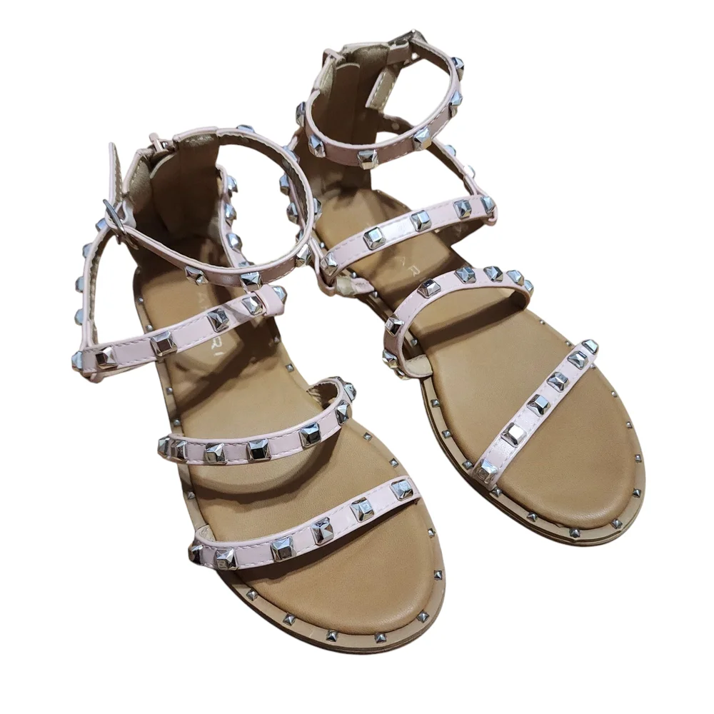 Tahari Cali Gladiator Shimmer Pink Studded Girls Sandals Size 2